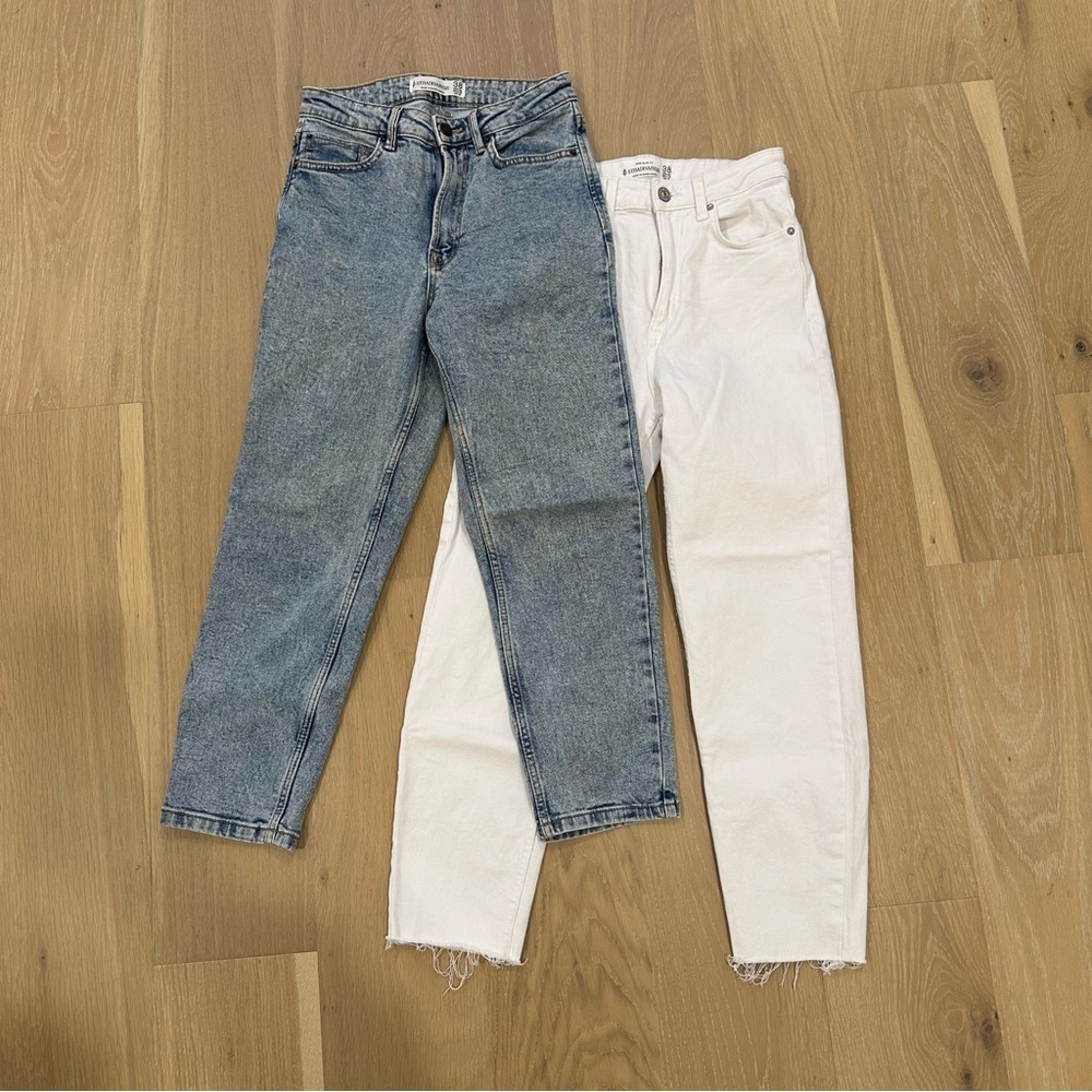 BUNDLE Stradivarius Petite slim mom jean with stretch washed blue white Size 6 - Picture 4 of 11